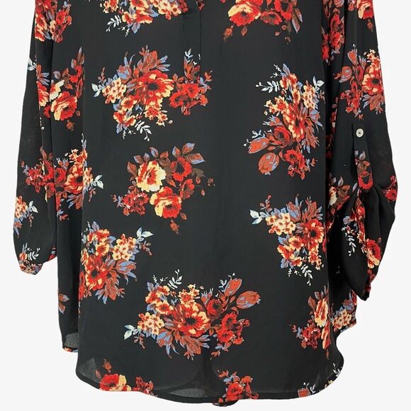 DANIEL RAINN Black Red Floral V-Neck Long Sleeve Oversized Loose Fit sz L Large - Picture 4 of 16